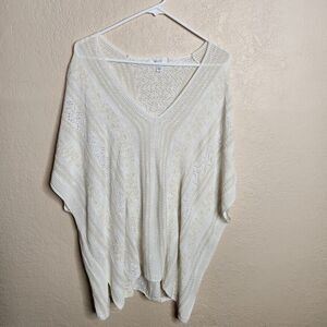 Dressbarn Poncho Sweater Women's XL White Beige Plunge Neck Knitted Pullover